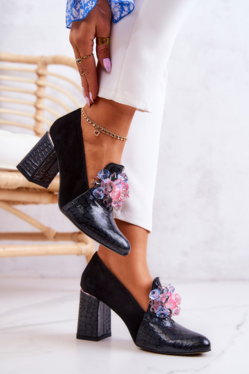 Schwarze Wildleder-Schuhe mit Absätzen und Schlangenhaut-Optik Sofie 2