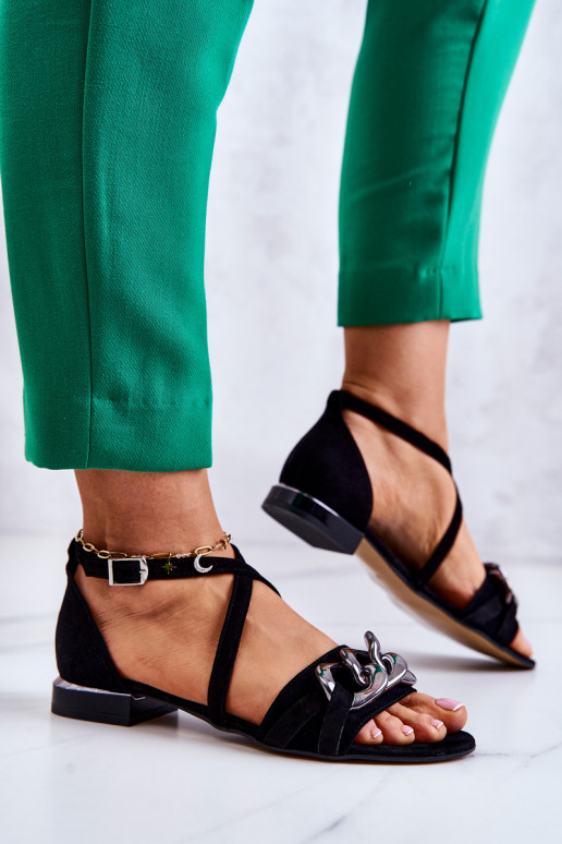 Feminin INildledersandalen mit Ketten Laura Messi 2365 schZuarze Farbe Feminin INildledersandalen mit Ketten Laura Messi 2365 schZuarze Farbe