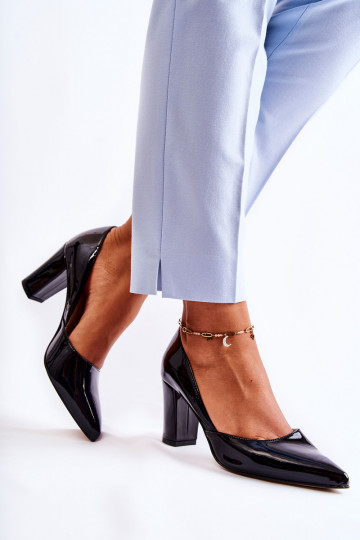 Modisch mit Lackeffekt Schuhe mit Absätzen schZuarze Farbe Emotion