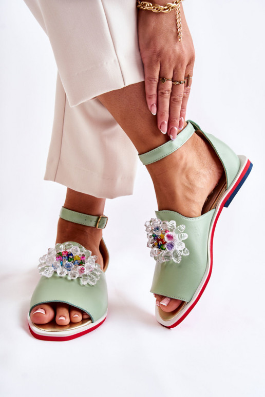 Feminin Haut Sandalen mit Ornamenten grüne Farbe Nevassa Feminin Haut Sandalen mit Ornamenten grüne Farbe Nevassa