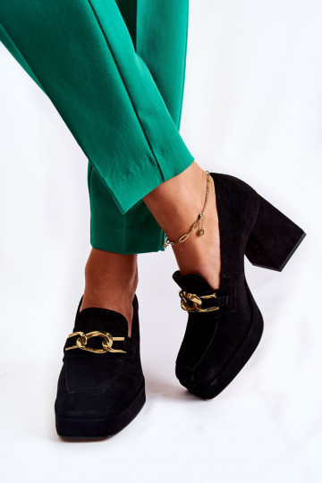 Wildlederschuhe mit dekorativer Kette Laura Messi 2444 in Schwarz 2