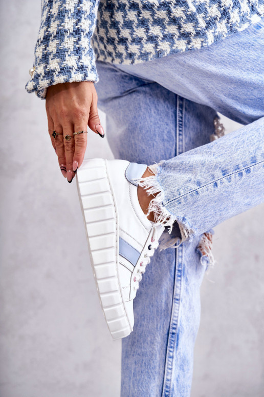 Feminin Haut Turnschuhe mit Riemen INeiß-blaue Farbe Ariva Feminin Haut Turnschuhe mit Riemen INeiß-blaue Farbe Ariva