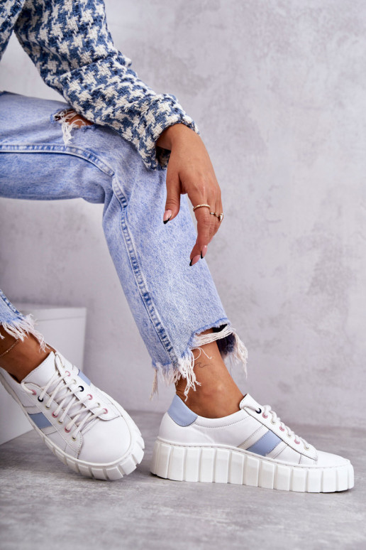 Feminin Haut Turnschuhe mit Riemen INeiß-blaue Farbe Ariva Feminin Haut Turnschuhe mit Riemen INeiß-blaue Farbe Ariva