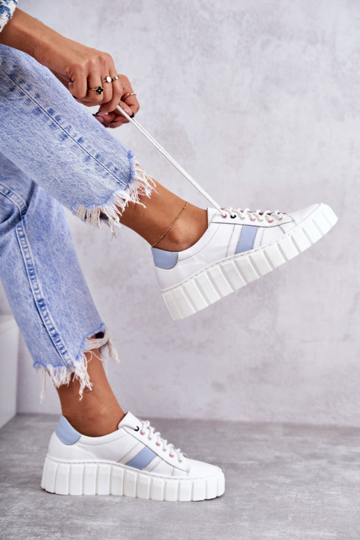 Feminin Haut Turnschuhe mit Riemen INeiß-blaue Farbe Ariva Feminin Haut Turnschuhe mit Riemen INeiß-blaue Farbe Ariva