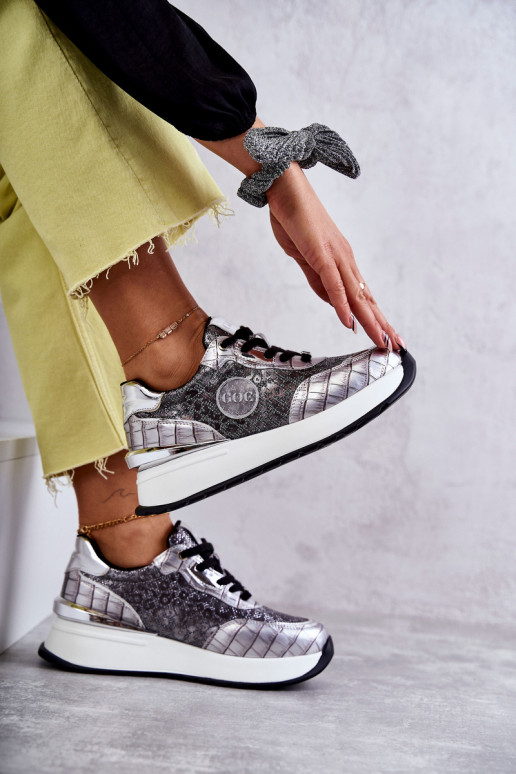 Feminin Turnschuhe Auf einem Keil GOE KK2N4083 Silberfarbe Feminin Turnschuhe Auf einem Keil GOE KK2N4083 Silberfarbe