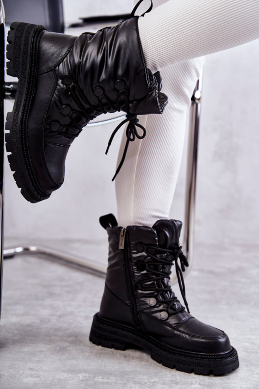 Feminin Schneestiefel mit Schnürsenkeln GOE KK2N4017 schZuarze Farbe Feminin Schneestiefel mit Schnürsenkeln GOE KK2N4017 schZuarze Farbe