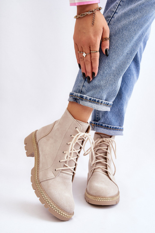 Stiefel mit breiten Absätzen LeZuski Shoes 3285 elfenbeinfarbe