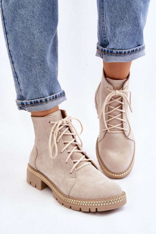 Stiefel mit breiten Absätzen LeZuski Shoes 3285 elfenbeinfarbe