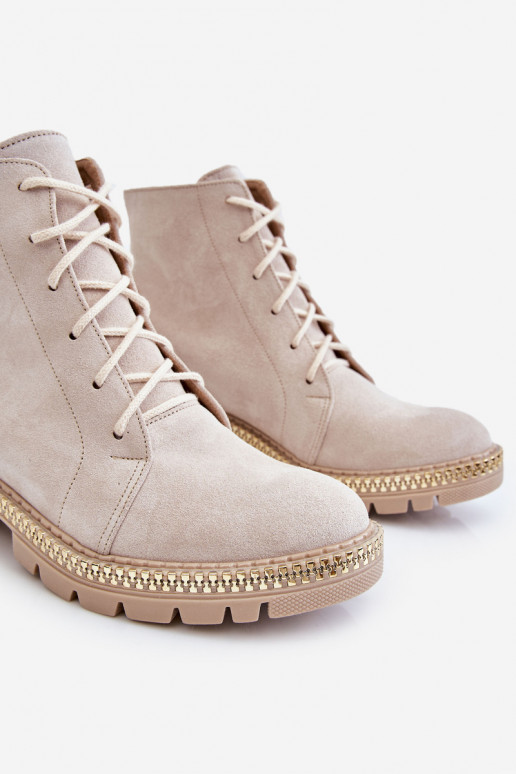 Stiefel mit breiten Absätzen LeZuski Shoes 3285 elfenbeinfarbe