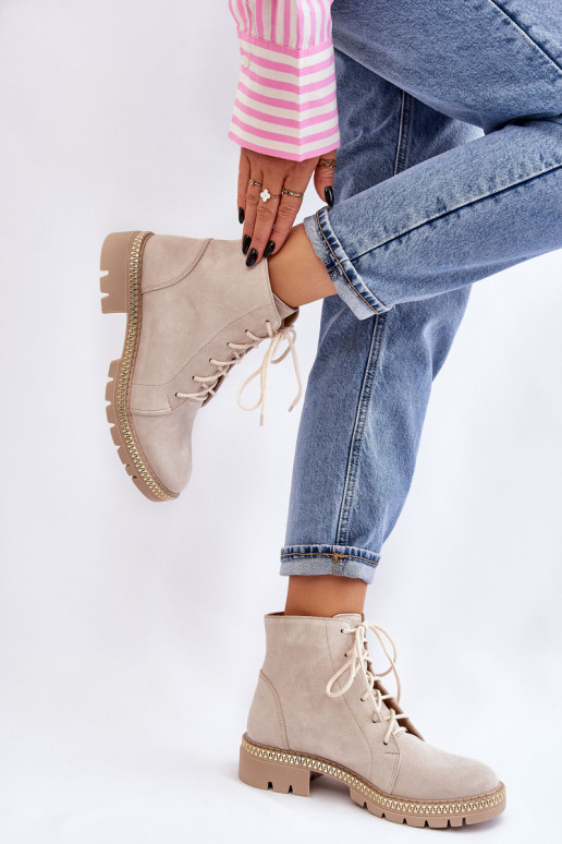 Stiefel mit breiten Absätzen LeZuski Shoes 3285 elfenbeinfarbe