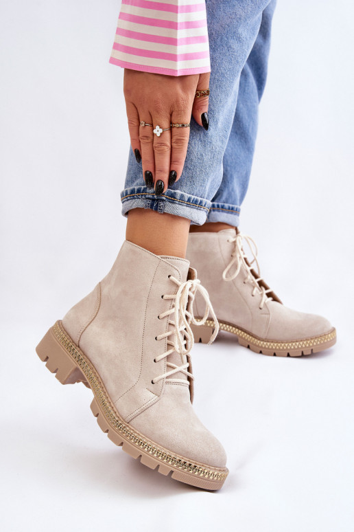 Stiefel mit breiten Absätzen LeZuski Shoes 3285 elfenbeinfarbe