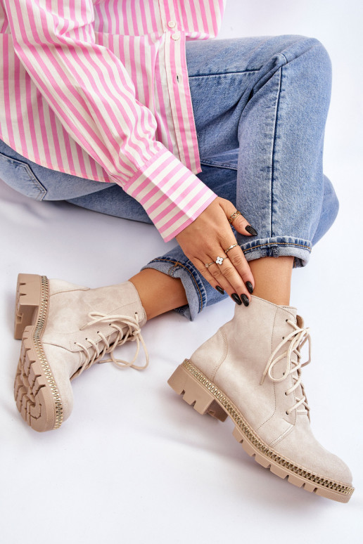 Stiefel mit breiten Absätzen LeZuski Shoes 3285 elfenbeinfarbe