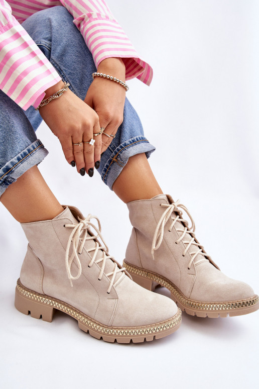 Stiefel mit breiten Absätzen LeZuski Shoes 3285 elfenbeinfarbe