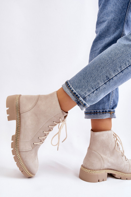 Stiefel mit breiten Absätzen LeZuski Shoes 3285 elfenbeinfarbe