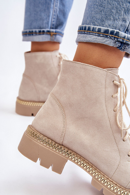 Stiefel mit breiten Absätzen LeZuski Shoes 3285 elfenbeinfarbe