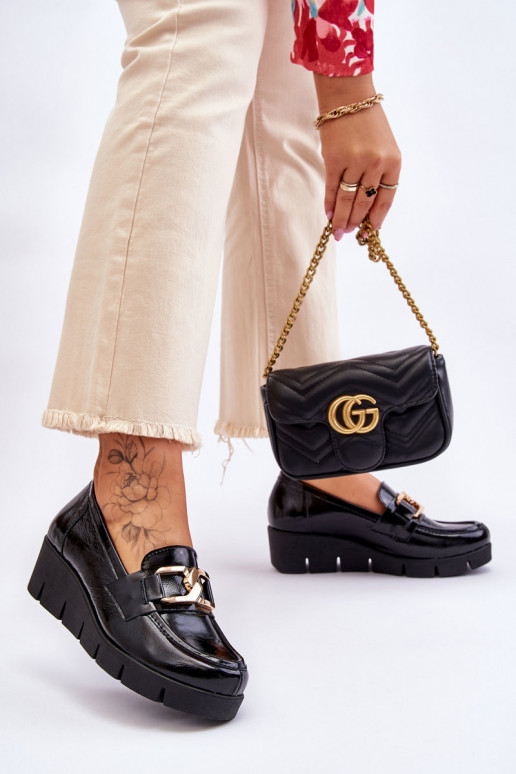 Lackierte Mokassins Auf einem Keil schZuarze Farbe Lemar Felicita Lackierte Mokassins Auf einem Keil schZuarze Farbe Lemar Felicita