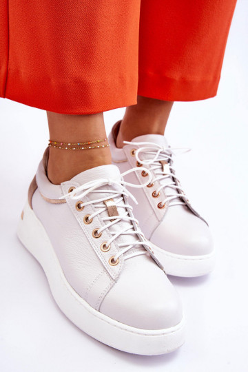 Damenleder-Sport-Sneaker mit Plateausohle in Weiß Caressa