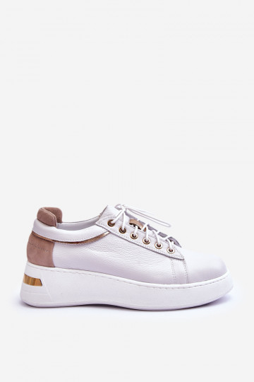 Damenleder-Sport-Sneaker mit Plateausohle in Weiß Caressa 2