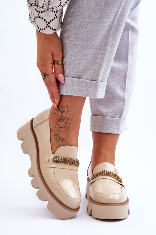 Modisch Mokassins mit einer Plattform mit Ornamenten Laura Messi 2600 Beige Modisch Mokassins mit einer Plattform mit Ornamenten Laura Messi 2600 Beige