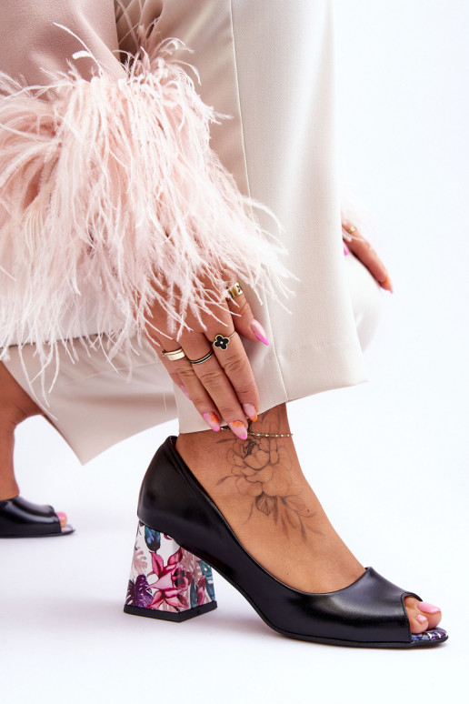 Haut Schuhe mit verzierten Absätzen LeZuski Shoes 2608/K schZuarze Farbe