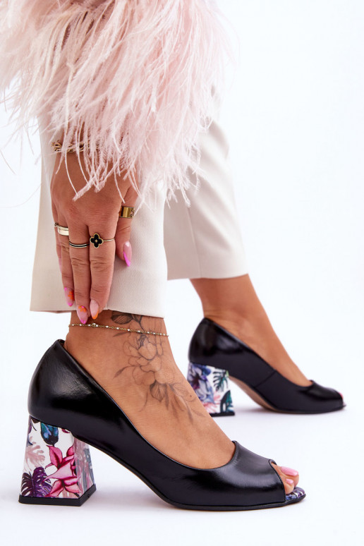 Haut Schuhe mit verzierten Absätzen LeZuski Shoes 2608/K schZuarze Farbe