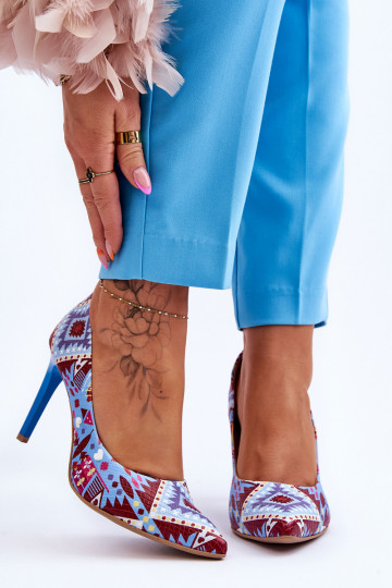 Modisch Haut hochhackige Schuhe LeZuski Shoes 2659 Blau-rote Farbe