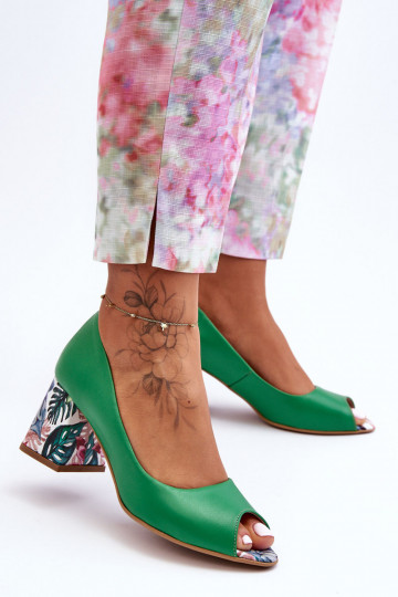 Haut Schuhe mit verzierten Absätzen LeZuski Shoes 2608/K grüne Farbe