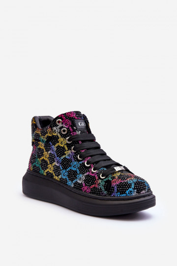 Sportliche Schuhe mit Plateau und Kristallen GOE MM2N4009 in Schwarz 2