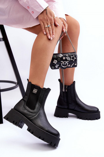 Haut stylische Stiefel mit einer Plattform schZuarze Farbe Lemar Lisencca