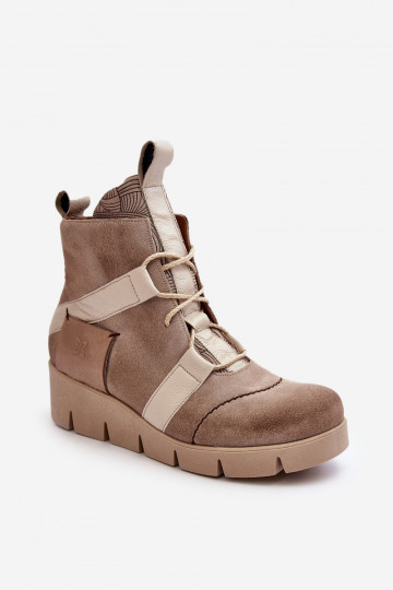 Haut Stiefel Auf einem Keil Es mussciejka 06185-22 elfenbeinfarbe 2