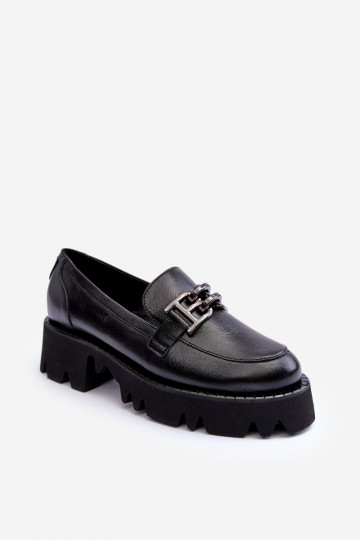 Feminin Haut Schuhe Mokassins mit Ornamenten Laura Messi 2699 schZuarze Farbe 2