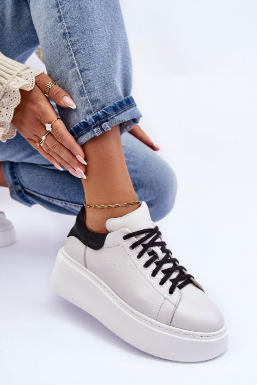 Feminin Turnschuhe Haut mit einer Plattform INeiß-schZuarze Farbe Lemar 10150