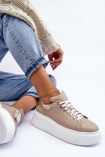 Damen-Leder-Sneaker mit Plateau in Sandfarbe Lemar 10150