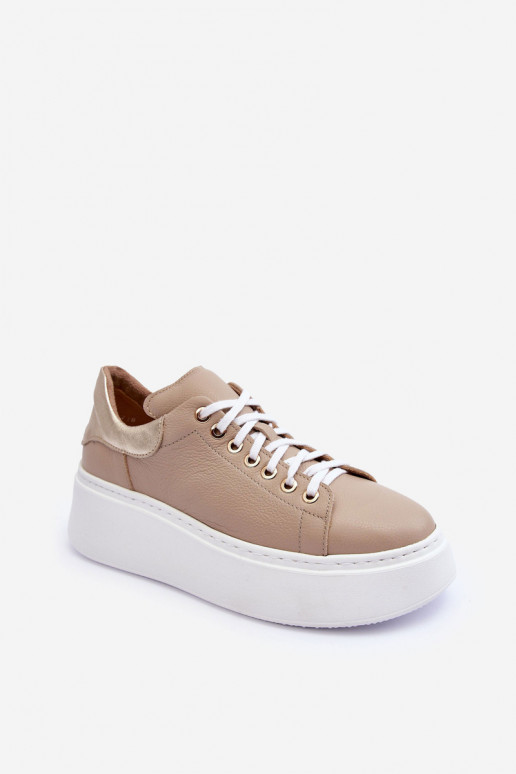 Feminin Turnschuhe Haut mit einer Plattform Beige Lemar 10150
