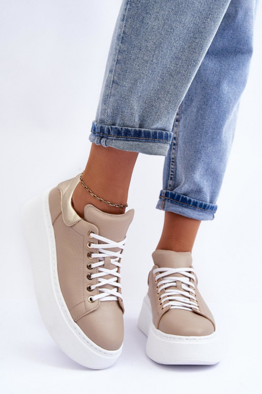 Feminin Turnschuhe Haut mit einer Plattform Beige Lemar 10150