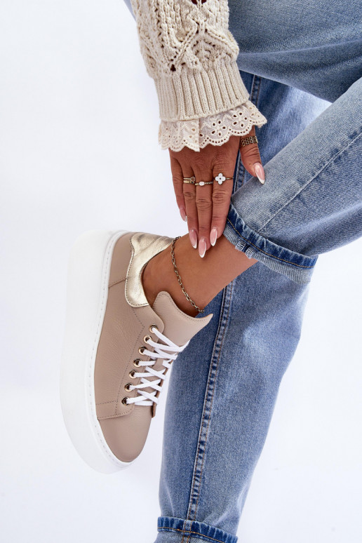 Feminin Turnschuhe Haut mit einer Plattform Beige Lemar 10150