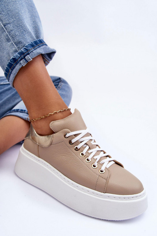 Feminin Turnschuhe Haut mit einer Plattform Beige Lemar 10150