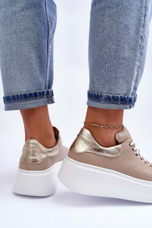 Feminin Turnschuhe Haut mit einer Plattform Beige Lemar 10150