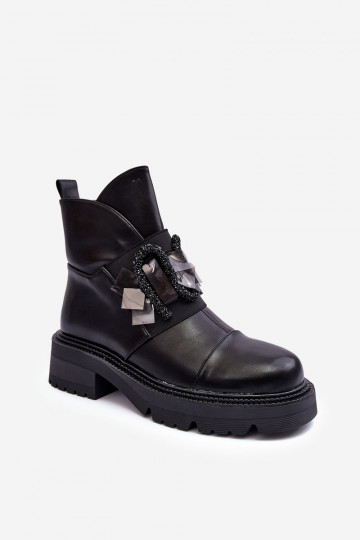Haut Dekoriert Stiefel mit breiten Absätzen und Plattform S.Barski MR870-46 schZuarze Farbe