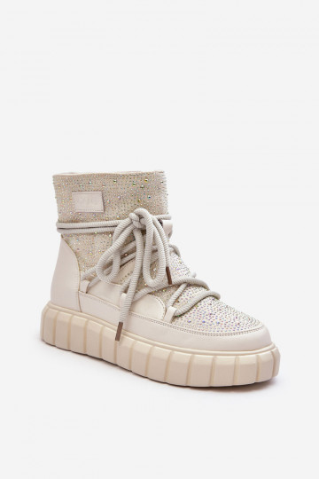 sich Zuarm laufen Schneestiefel Dekoriert Mit Strasssteinen GOE MM2N4081 Beige