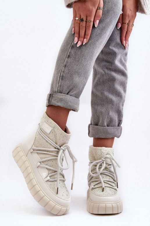 sich Zuarm laufen Schneestiefel Dekoriert Mit Strasssteinen GOE MM2N4081 Beige sich Zuarm laufen Schneestiefel Dekoriert Mit Strasssteinen GOE MM2N4081 Beige