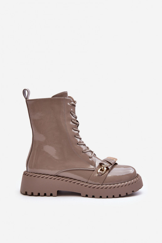 Feminin mit Lackeffekt Arbeitsstiefeletten mit Ornamenten Beige S.Barski MR870-67 Feminin mit Lackeffekt Arbeitsstiefeletten mit Ornamenten Beige S.Barski MR870-67