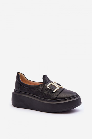 Haut Schuhe Feminin mit einer Plattform schZuarze Farbe LeZuski 3398/2 2