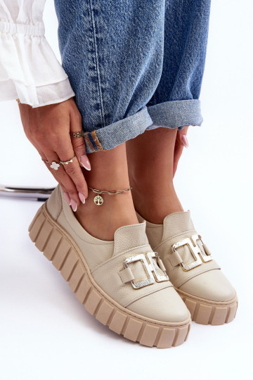 Haut Schuhe Feminin mit einer Plattform Beige LeZuski 3398