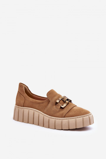 aus INildleder Schuhe Feminin mit einer Plattform mit Ornamenten Beige LeZuski 3398 2
