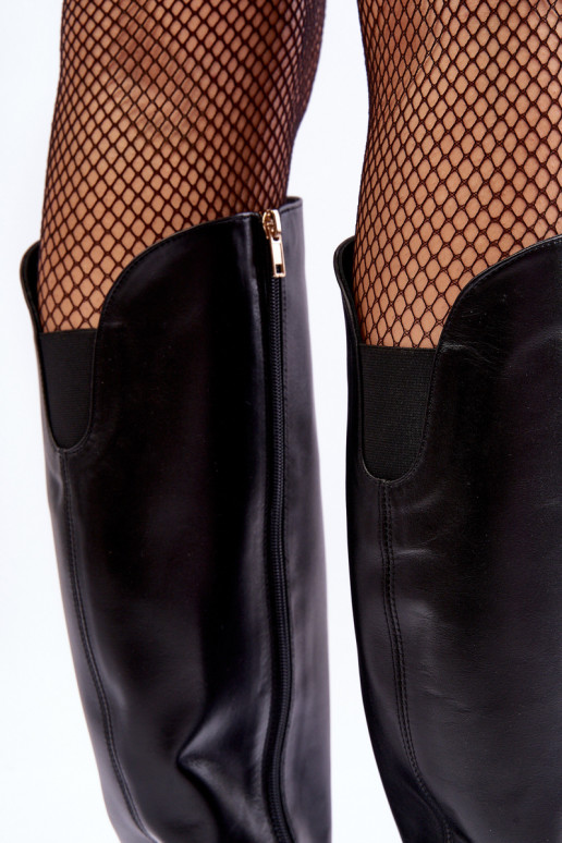 Feminin Haut Stiefel mit Absätzen schZuarze Farbe LeZuski 2928/B