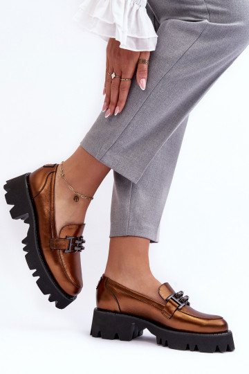 Feminin Haut Schuhe Mokassins mit Ornamenten Laura Messi 2699 goldene Farbe