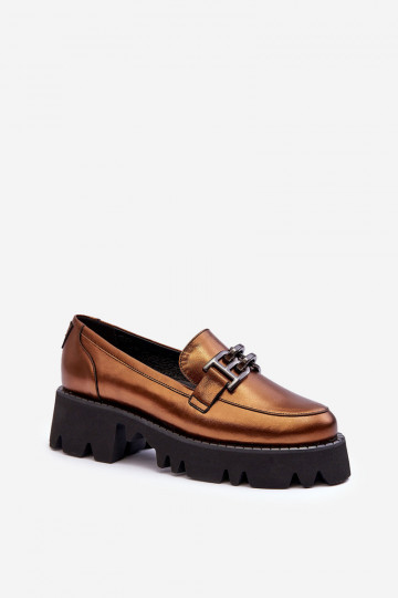 Feminin Haut Schuhe Mokassins mit Ornamenten Laura Messi 2699 goldene Farbe 2