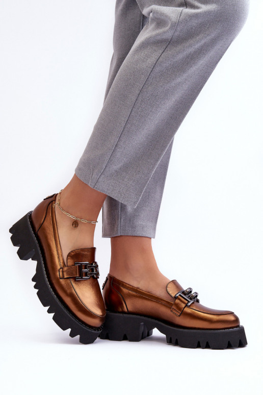 Feminin Haut Schuhe Mokassins mit Ornamenten Laura Messi 2699 goldene Farbe Feminin Haut Schuhe Mokassins mit Ornamenten Laura Messi 2699 goldene Farbe