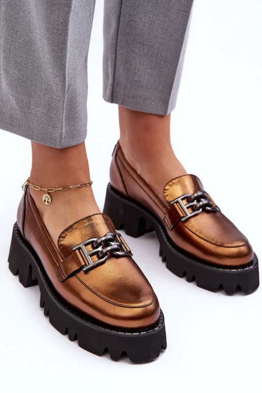 Feminin Haut Schuhe Mokassins mit Ornamenten Laura Messi 2699 goldene Farbe Feminin Haut Schuhe Mokassins mit Ornamenten Laura Messi 2699 goldene Farbe